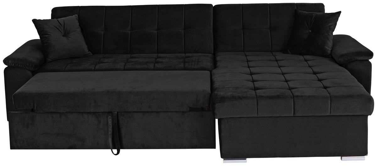 Ecksofa mit Schlaffunktion Keaton + Bettkasten, Schwarz - Schwarz, Basics, Textil (263/169cm) - Livetastic