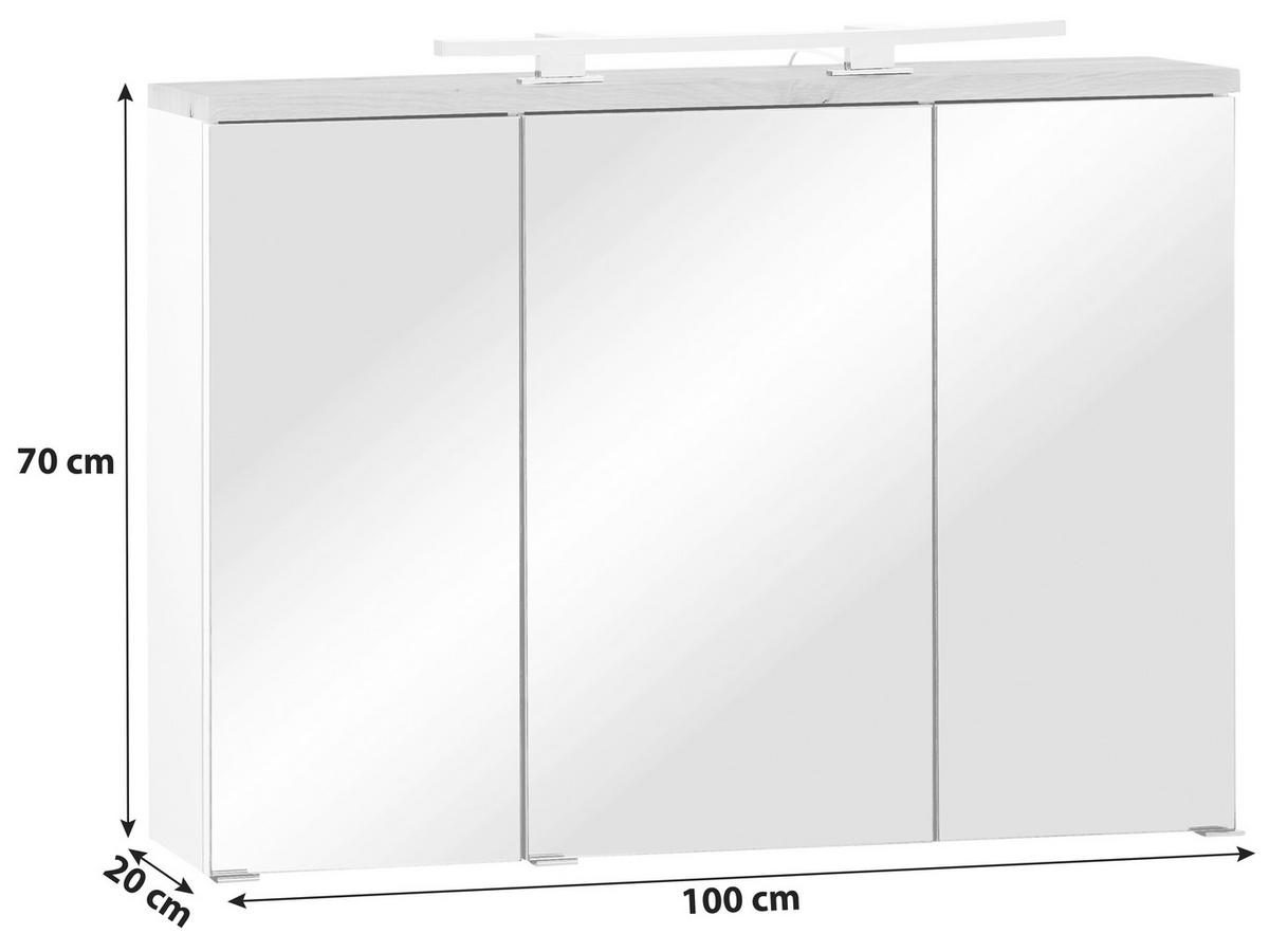 Tükrös Szekrény Marbella - fehér, Modern, faalapú anyag/Üveg (100/70/20cm)