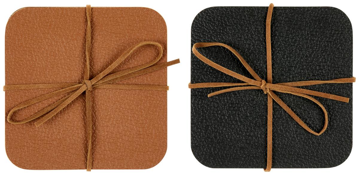 Poháralátét Szett Kb. 10/10cm - barna/fekete, Basics, műanyag/bőr (10/10cm)