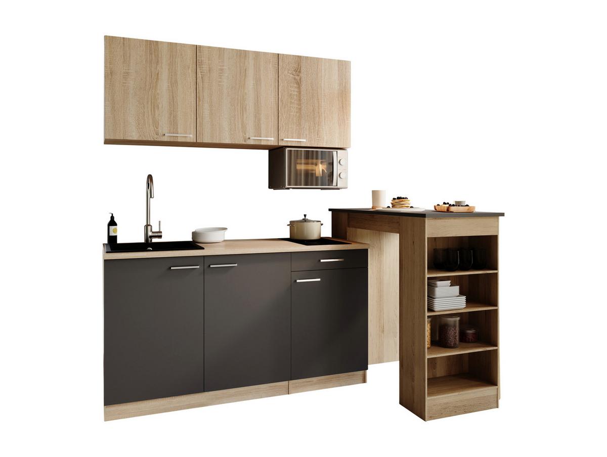 Miniküche Ingrid Grau/Eichefarben B: 150cm - Eichefarben/Grau, Design, Holzwerkstoff (150cm) - Respekta