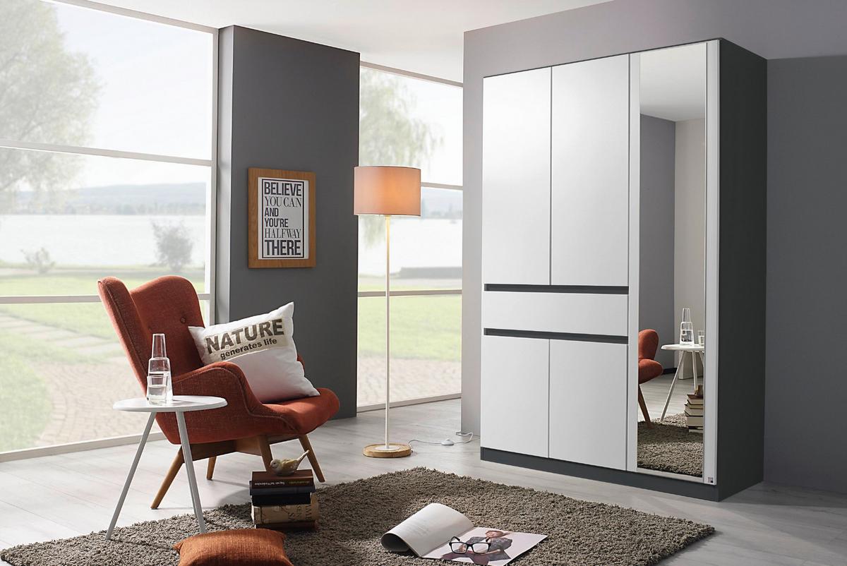 Drehtürenschrank Mit Spiegel + Lade 136cm Tübingen, Weiß/grau - Weiß/Grau, Design, Glas/Holzwerkstoff (136/197/54cm) - Rauch Möbel