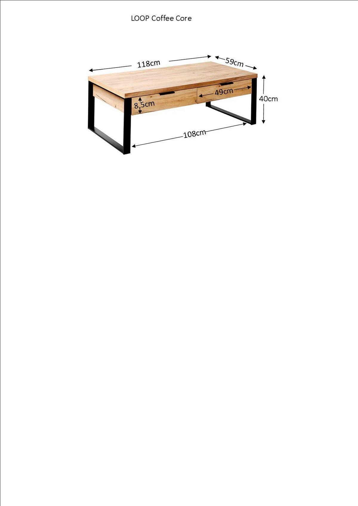 Couchtisch Loop Coffee Eichefarben L: 118cm - Eichefarben/Schwarz, Design, Holzwerkstoff/Metall (118/59/40cm)