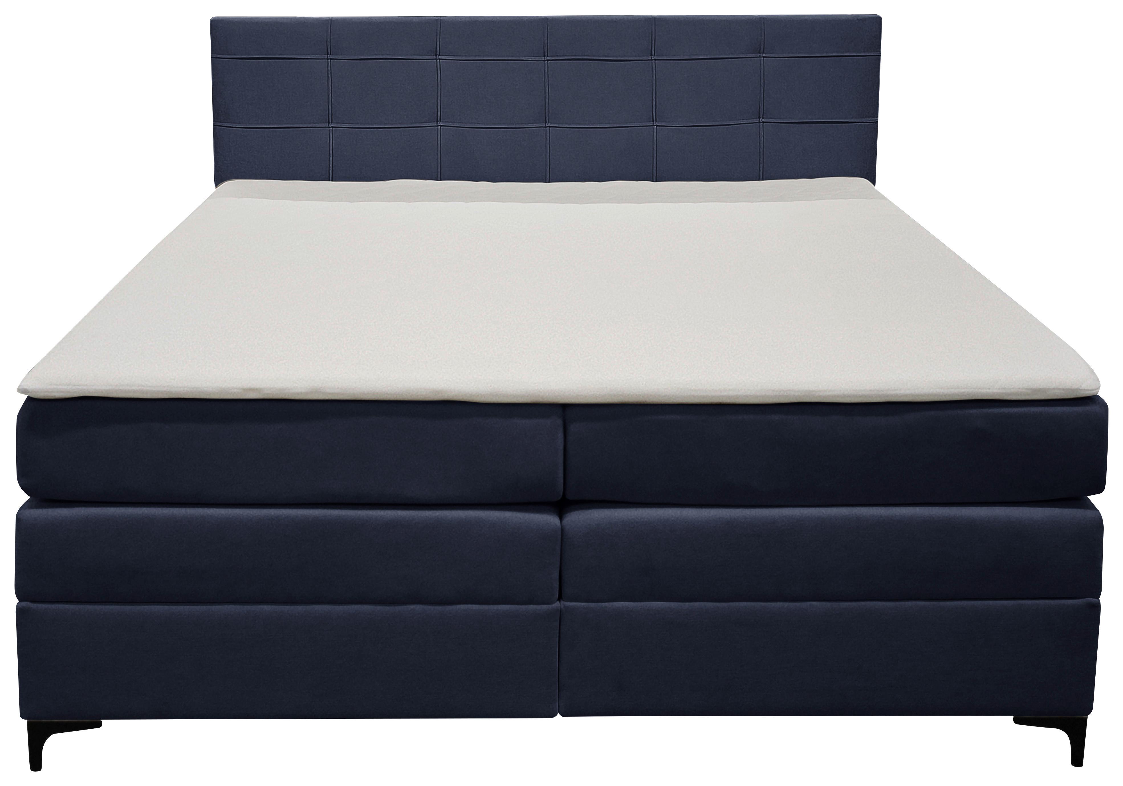 Boxspringbett Mitto mit Topper 180x200 cm - Schwarz/Dunkelblau, KONVENTIONELL, Textil/Metall (180/200cm)