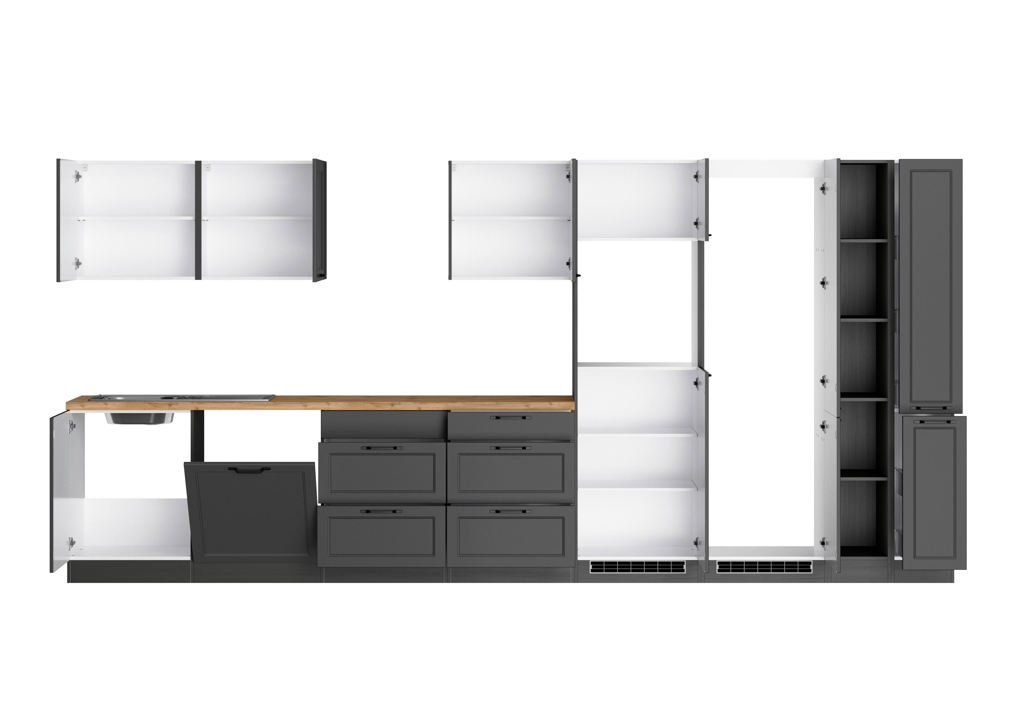 Küchenzeile Meran ohne Geräte B: 420 cm Grau/Eiche Dekor - Eiche Wotan/Grau, LIFESTYLE, Holzwerkstoff (420cm) - Held