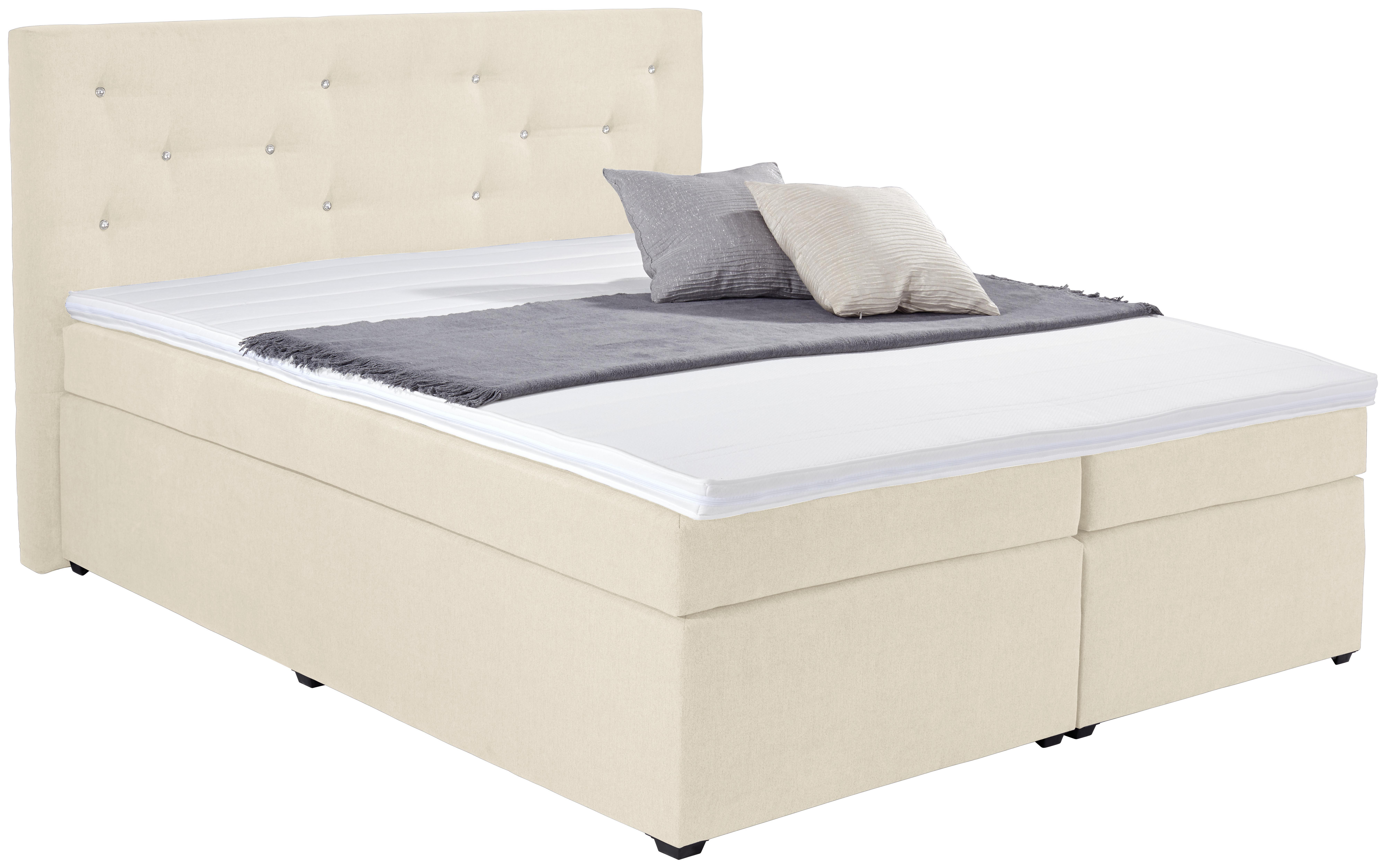 Boxspringbett Mit Topper Lederlook 180x200 Luminosa - Beige/Schwarz, MODERN, Textil (180/200cm)