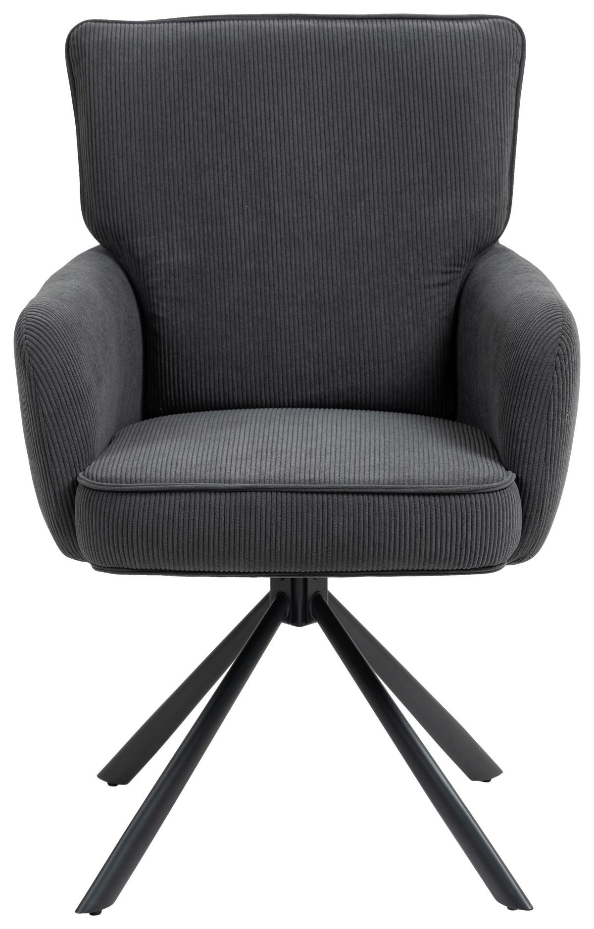 Armlehnstuhl Mila Cord Sitzfl. 180° drehbar, B: 60cm - Anthrazit/Schwarz, KONVENTIONELL, Textil/Metall (60/95/67cm) - MID.YOU