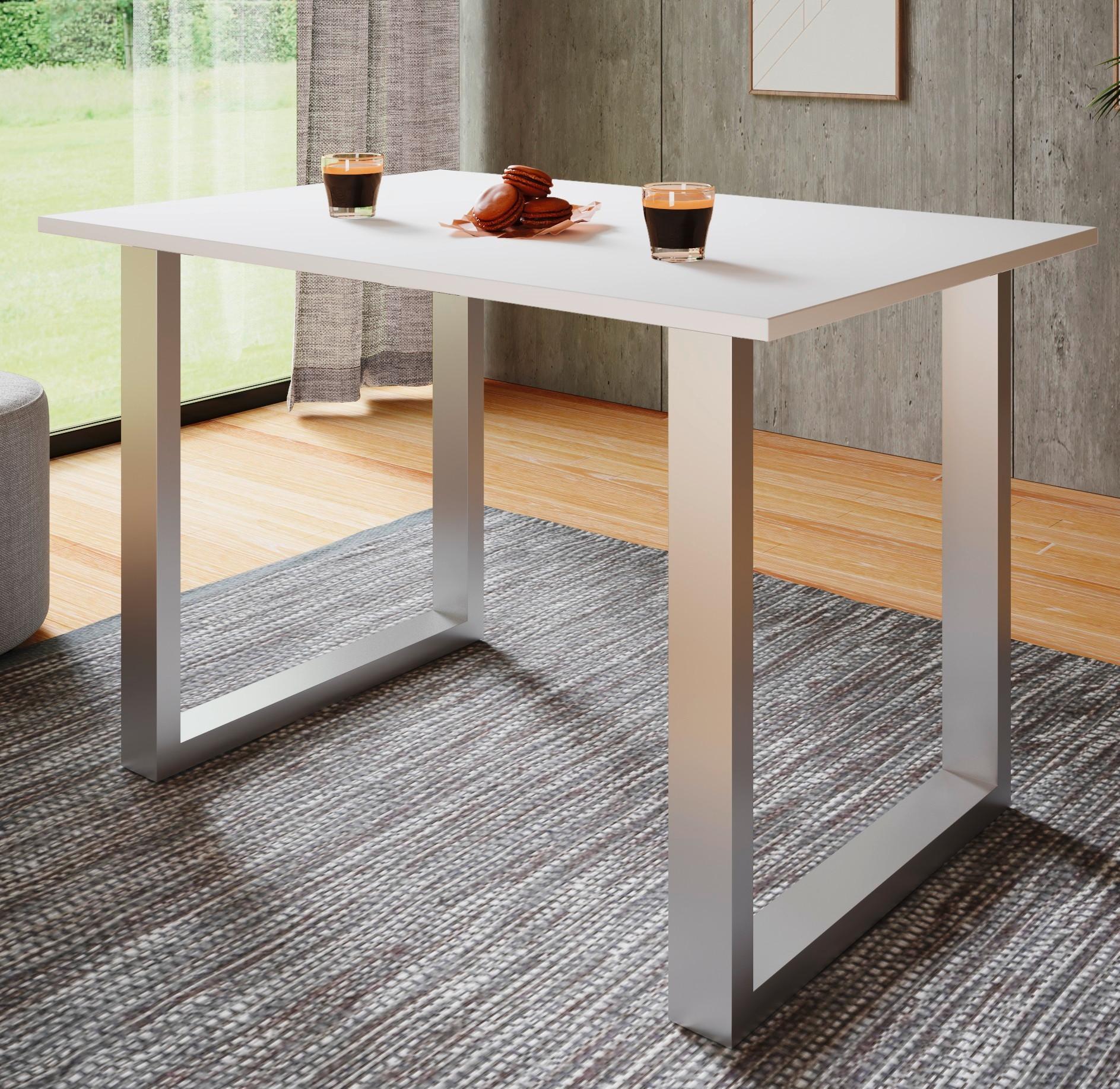 Schreibtisch Lona Weiß B: 140 cm - Silberfarben/Weiß, Design, Holzwerkstoff/Metall (140/76/80cm) - MID.YOU