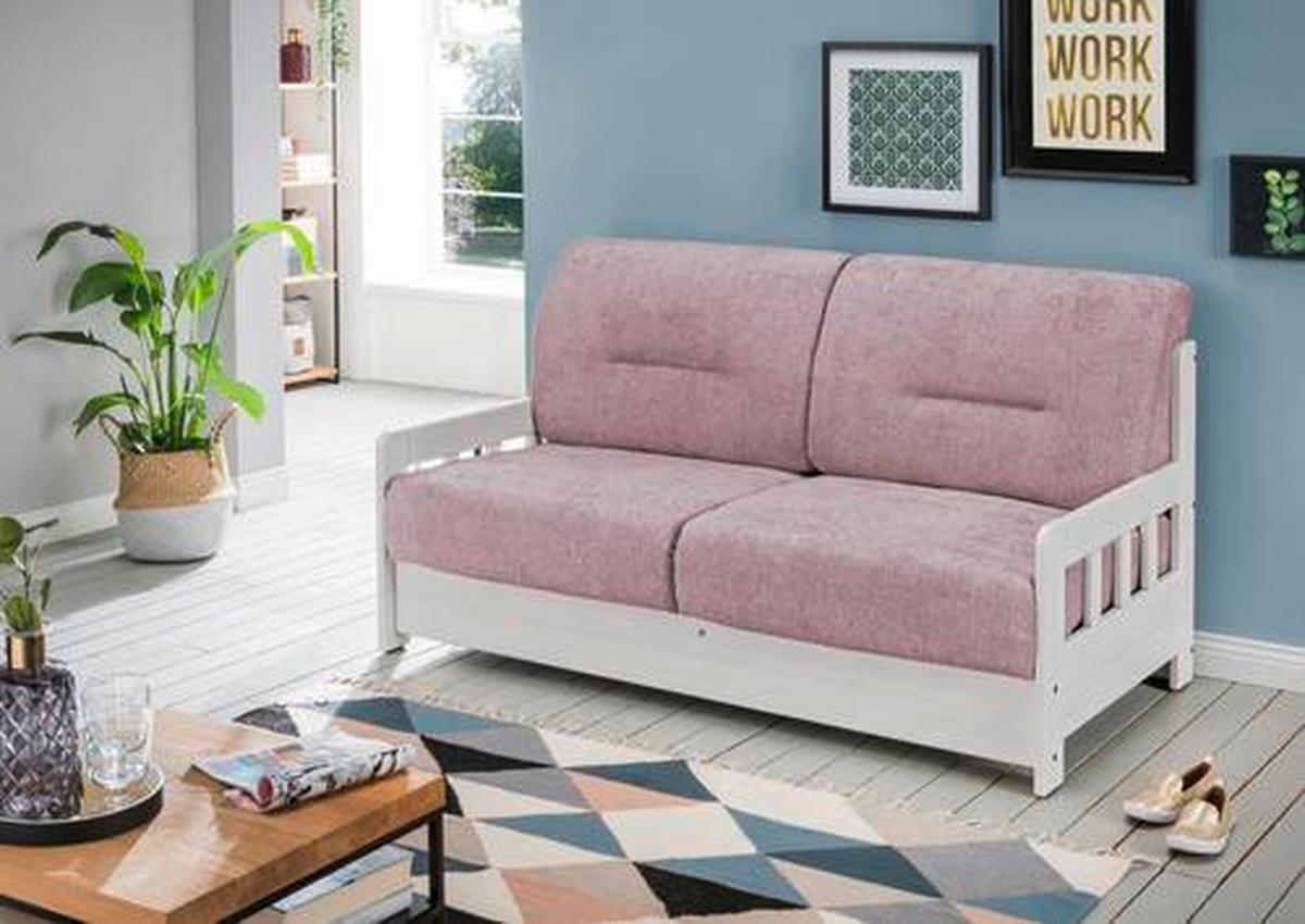 2-Sitzer-Sofa mit Schlaffunkt. Camino Holzkorpus Rosa/Weiß - Rosa/Weiß, LIFESTYLE, Holz/Textil (154/88/90cm) - Livetastic