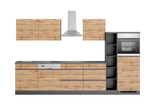 Küchenzeile Turin mit Geräten B: 330 cm Graphit/Eiche Dekor - Eiche Wotan/Graphitfarben, Design, Holzwerkstoff (330cm) - Held