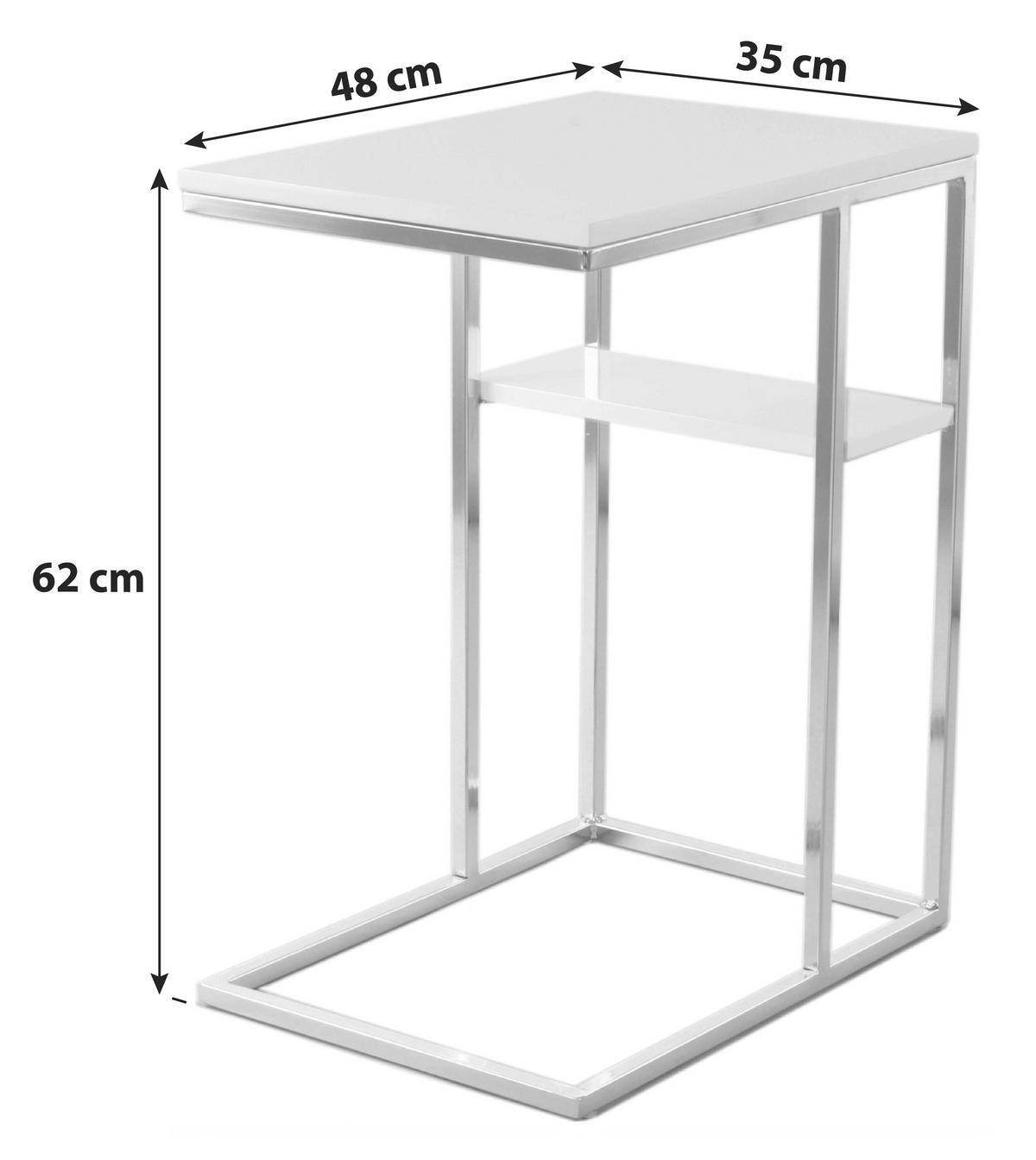 Beistelltisch mit Ablagefach Lucilla, Weiß/Silber - Silberfarben/Weiß, MODERN, Metall (48/35/62cm) - Kayoom