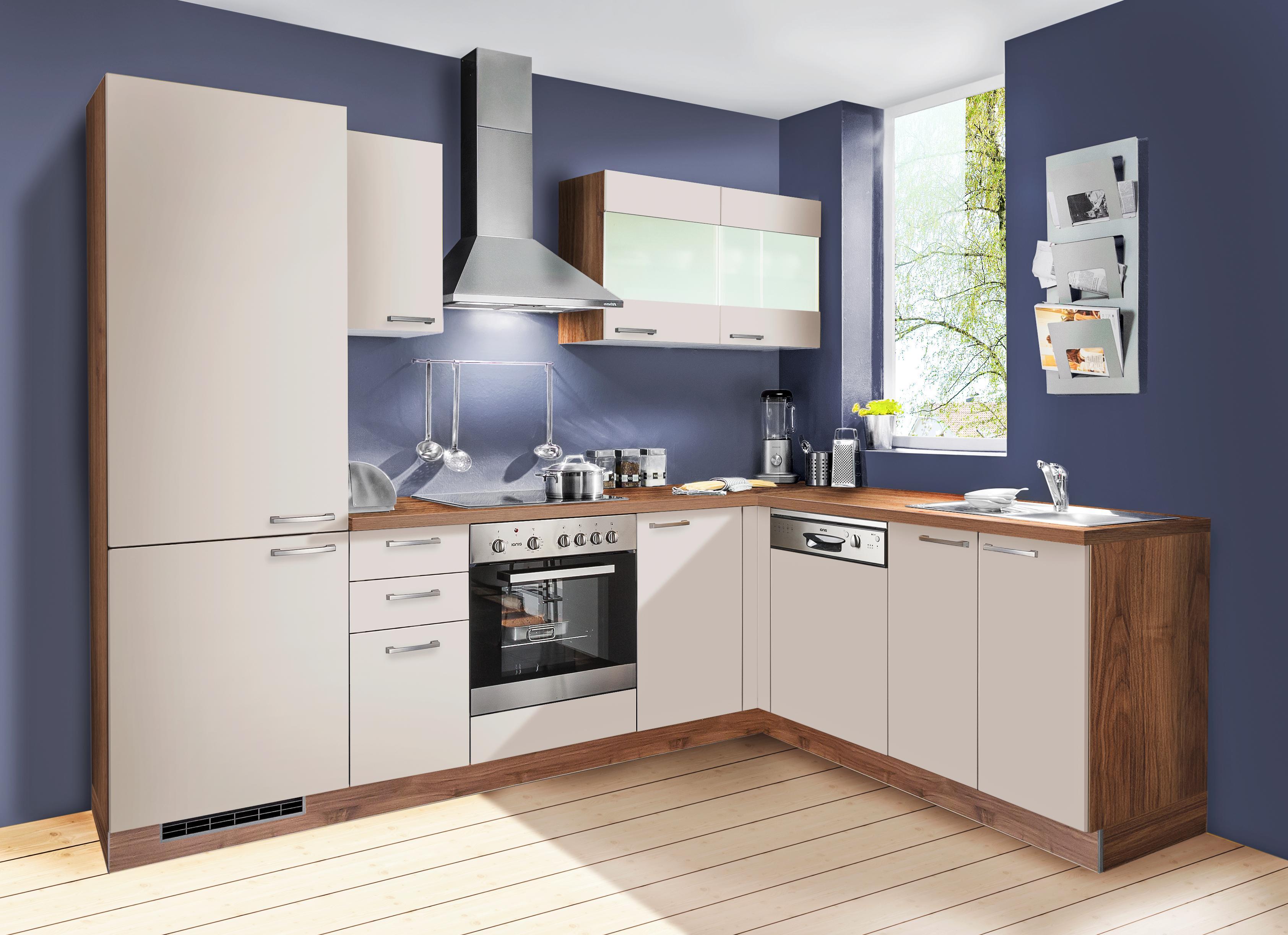 Sarokkonyha Win - Krém/Diófa, modern, Faalapú anyag