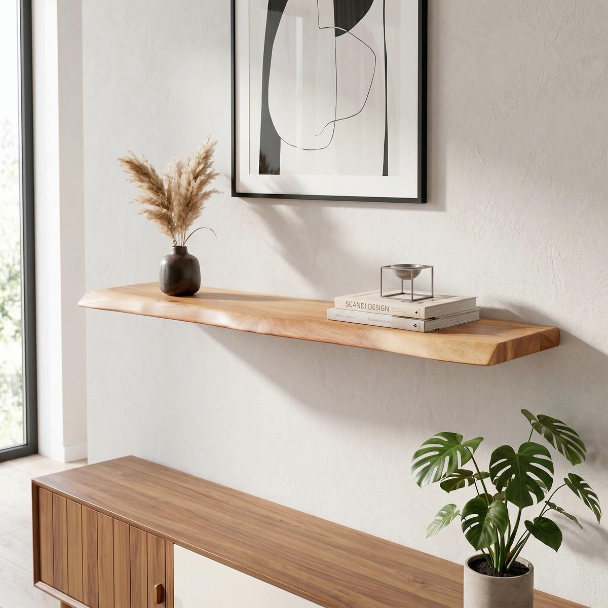 Masívna nástenná polica z akácie, š: 115 cm - Modern (115/4/25cm) - MID.YOU
