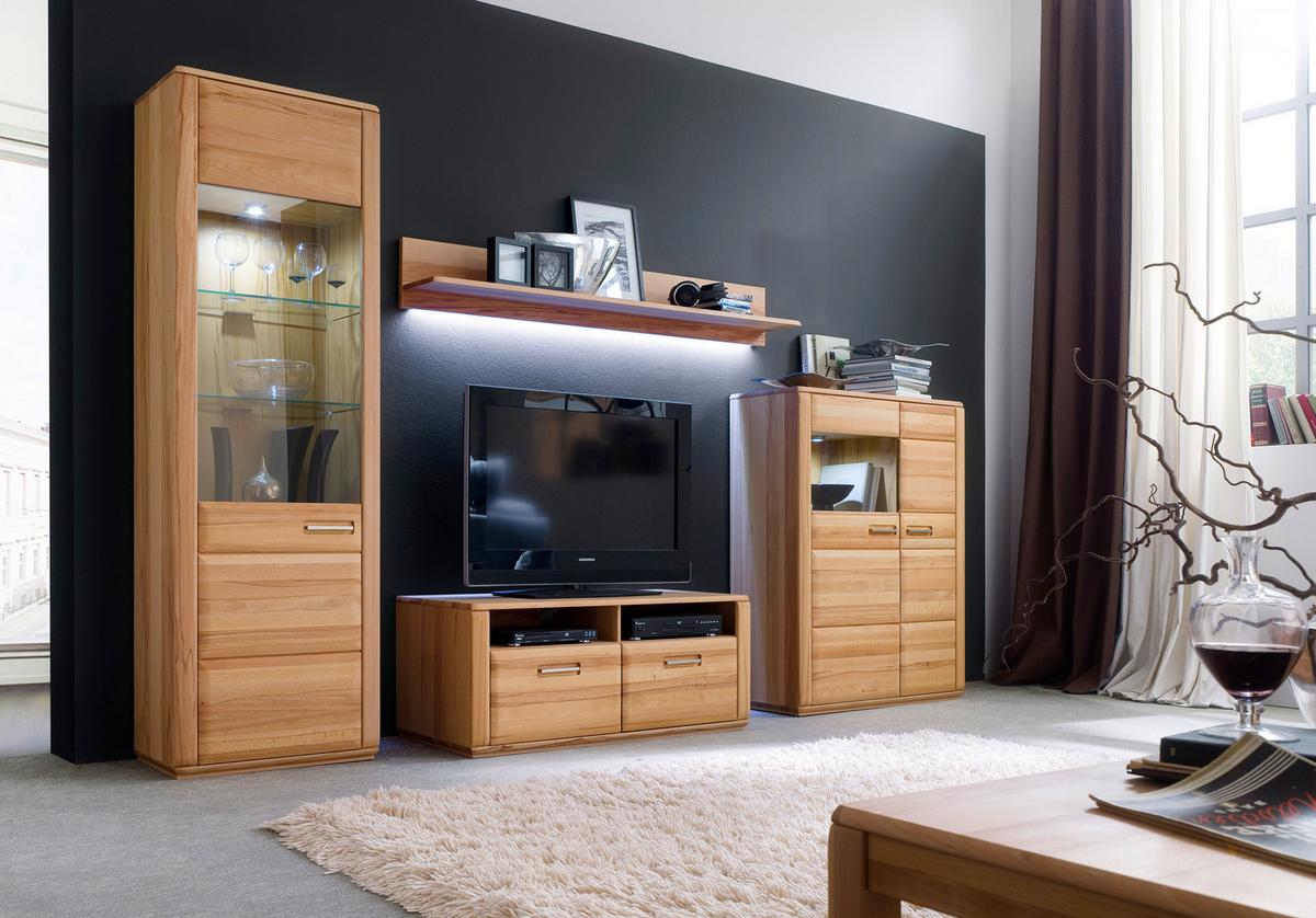 Wohnkombination teilmassiv 4--Teilig. Sena Buchefarben - Buchefarben/Kernbuche, Design, Glas/Holz (319/209/51cm) - Livetastic