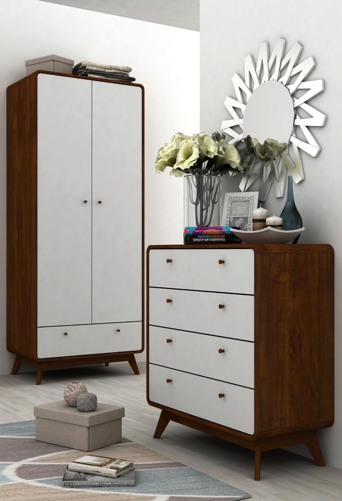 Kommode Cassie Weiß/Walnussfarben 80 cm - Walnussfarben/Weiß, Design, Holzwerkstoff (80/88/39cm) - MID.YOU