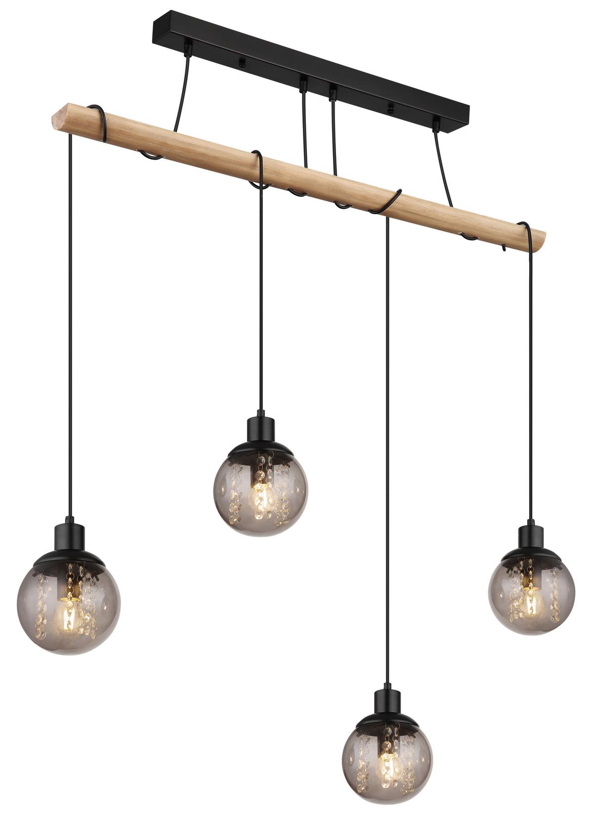 Hängeleuchte 15657-4h - Klar/Schwarz, Natur, Glas/Holz (95/15/165cm) - Globo