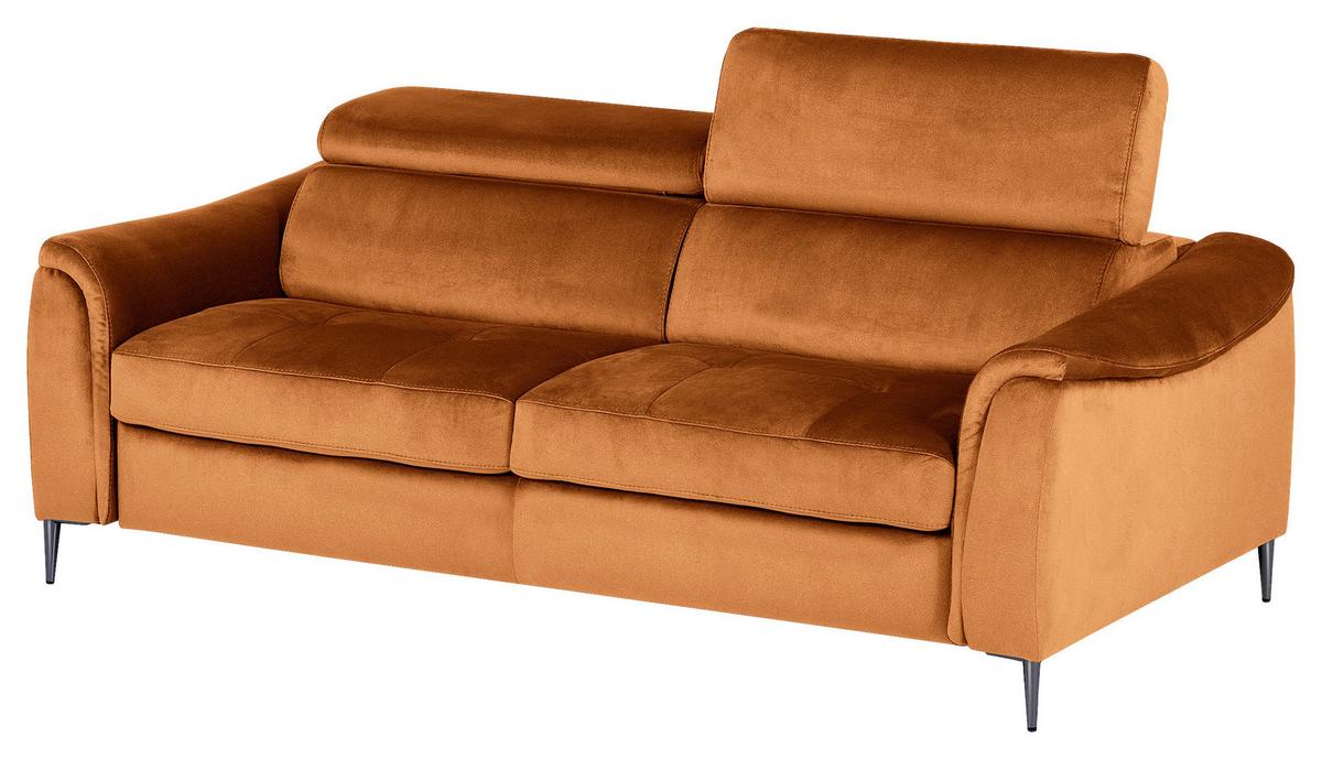 Schlafsofa Pafos Cognac B: 203 cm - Chromfarben/Cognac, Design, Textil (203/77-98/103cm) - MID.YOU