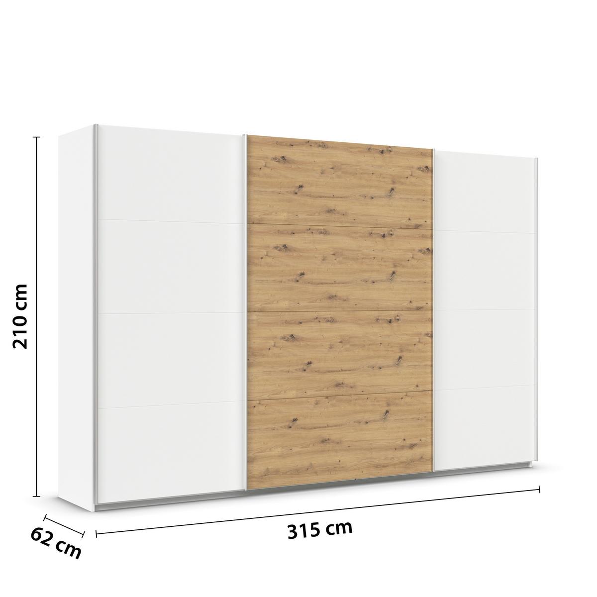 Tolóajtós Szekrény Feldkirch 315/215 Cm - Artisan tölgy/fehér, Modern, faalapú anyag (315/210/62cm)