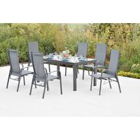 Gartentischgruppe Alassio 7--Teilig. Aus Aluminium - Graphitfarben/Grau, KONVENTIONELL, Glas/Textil - Gardenson