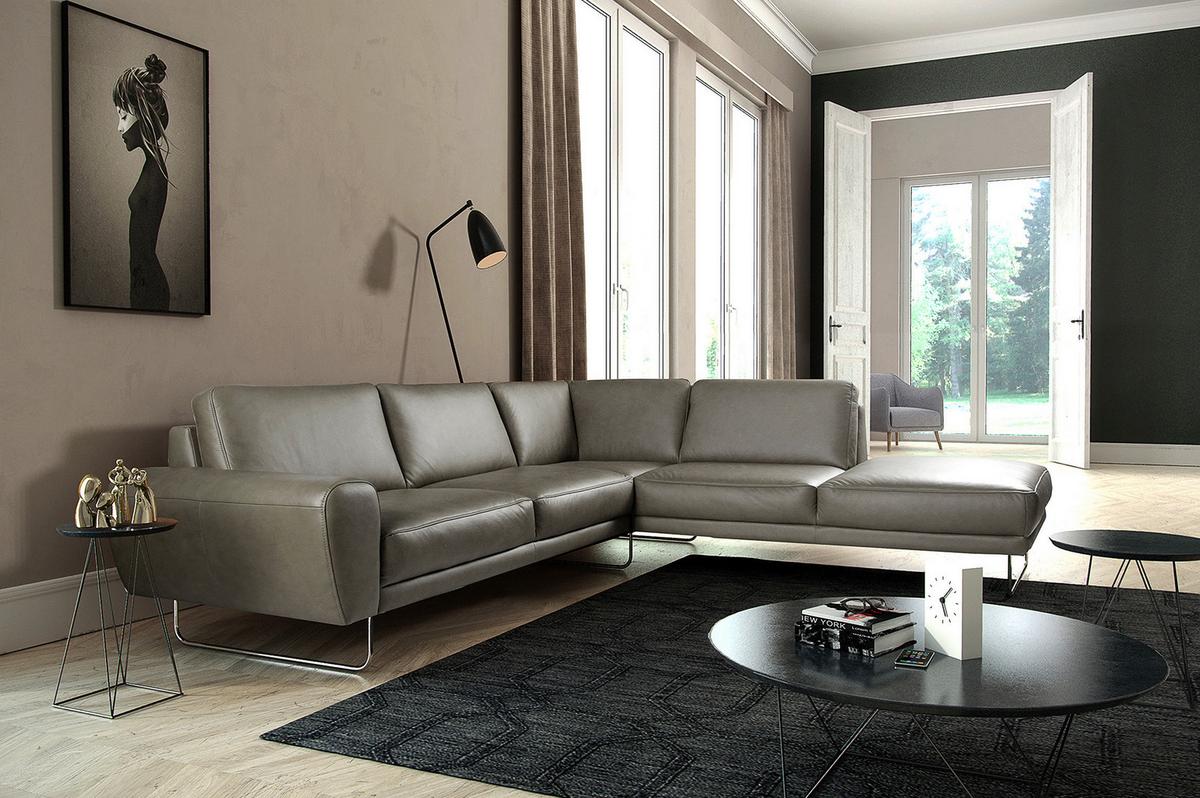 Ecksofa Spring Grau Chrom S: 273x250 Cm - Chromfarben/Grau, Design, Leder (273/250cm) - Livetastic