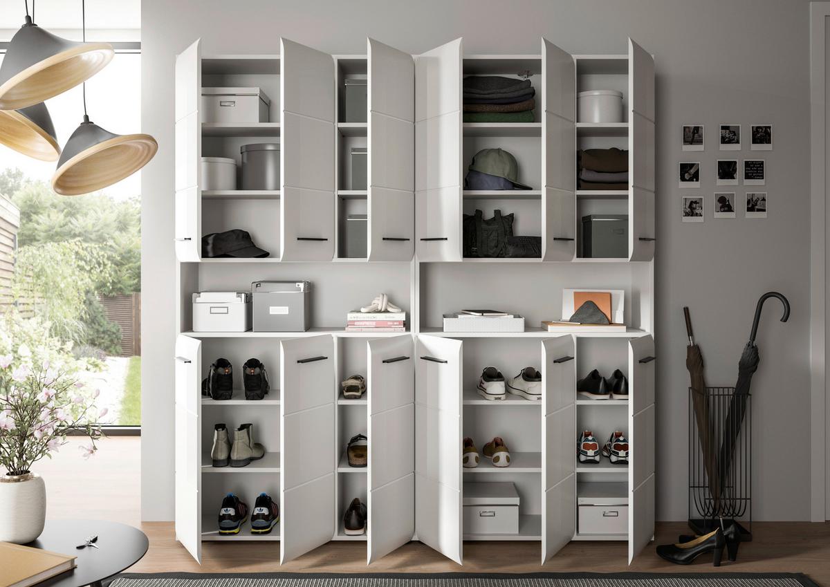 Hochschrank Ice Weiß/weiß Hg B: 180 Cm - Weiß Hochglanz/Schwarz, MODERN, Holzwerkstoff (180/185/30cm) - MID.YOU