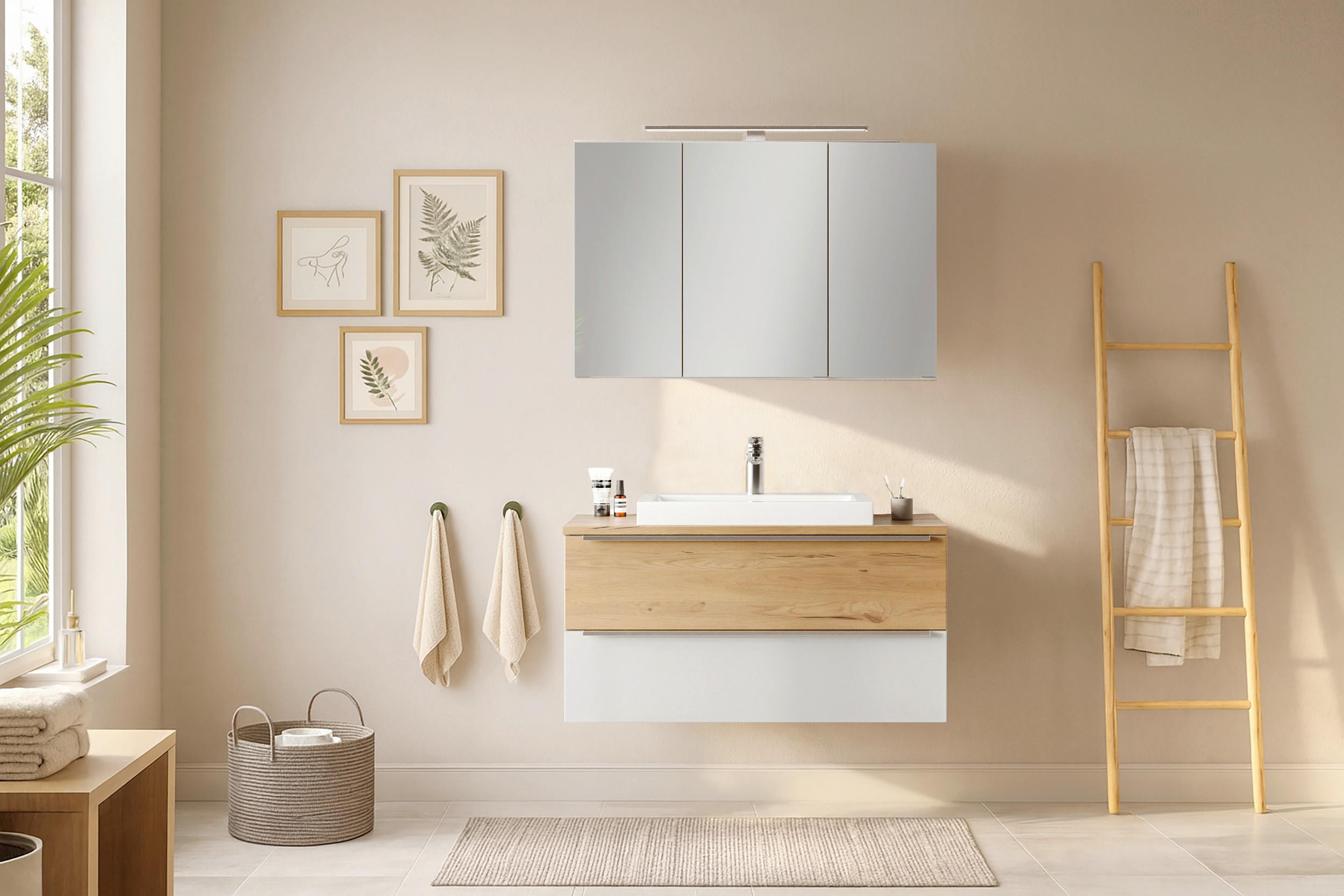 Badezimmer Verona Weiß/Wildeiche 3-Teilig - Wildeiche/Weiß, Trend, Glas/Holzwerkstoff (100/200/47cm) - Held