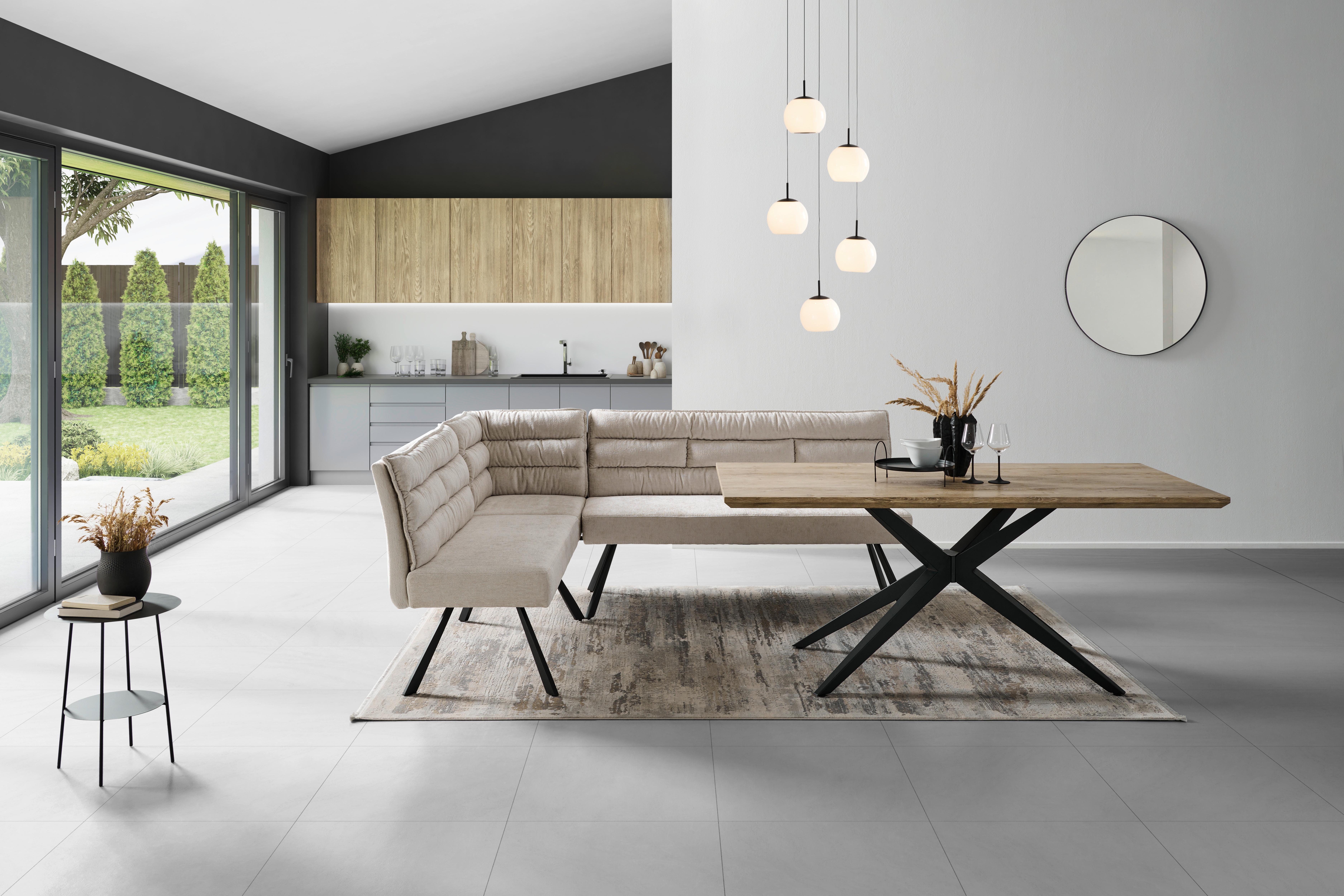 Eckbank Yuri Beige, Schenkel: 176x214 Cm - Beige/Schwarz, LIFESTYLE, Textil/Metall (176-214/68/88cm) - Livetastic