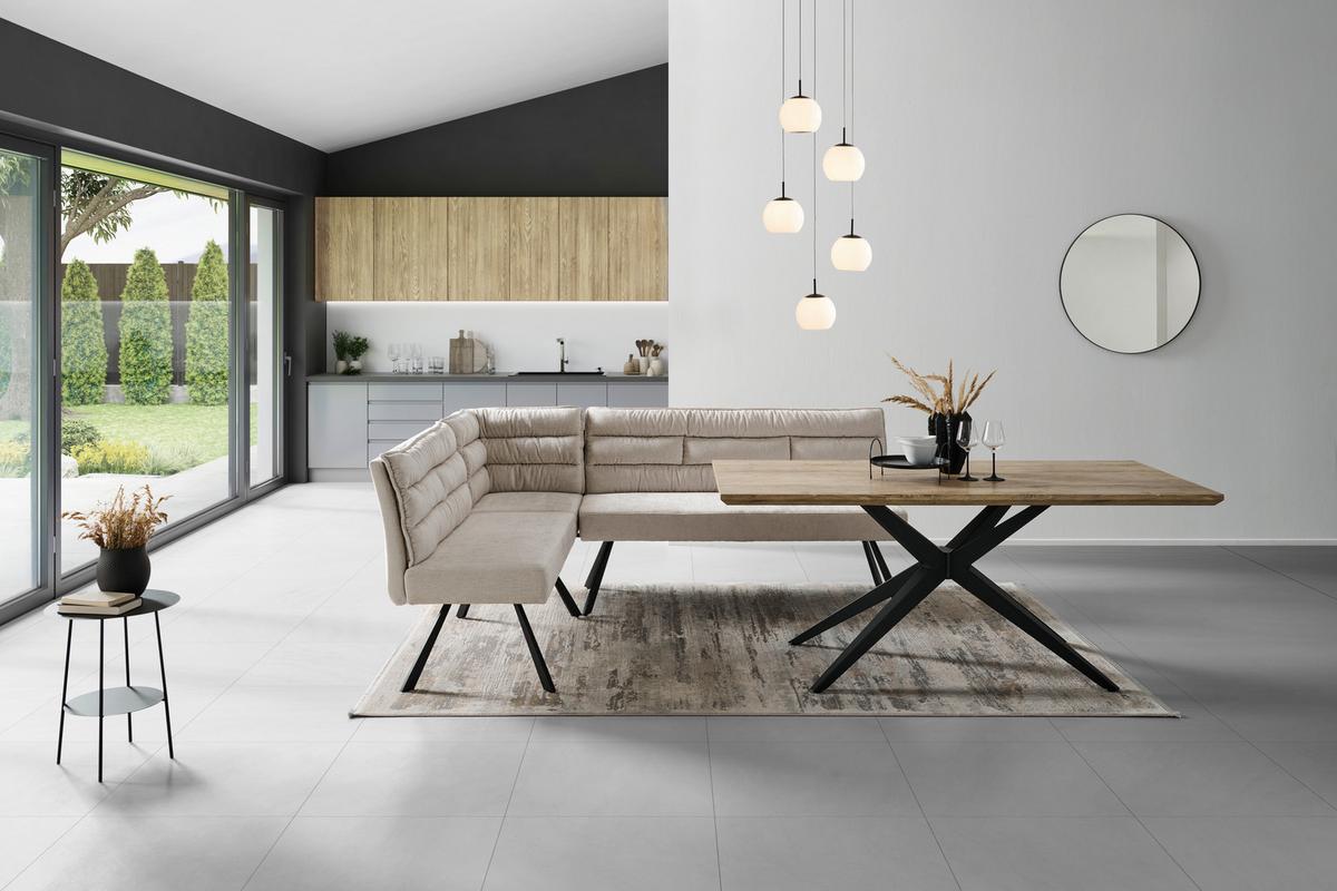 Eckbank YURi Beige, Schenkel: 176x214 cm - Beige/Schwarz, LIFESTYLE, Textil/Metall (176-214/68/88cm) - Livetastic