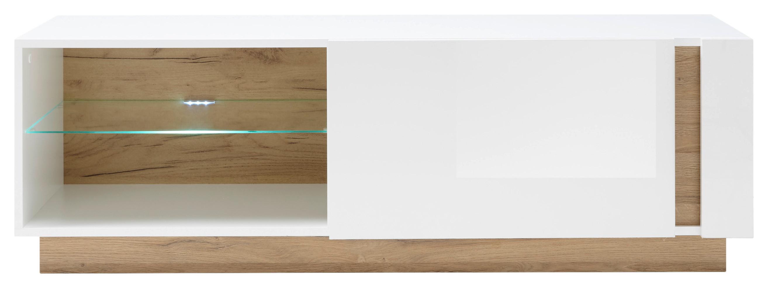 Lowboard Clair Weiß/Eiche Dekor B:138cm - Eichefarben/Weiß, Design, Glas/Holzwerkstoff (138/46/40cm) - MID.YOU