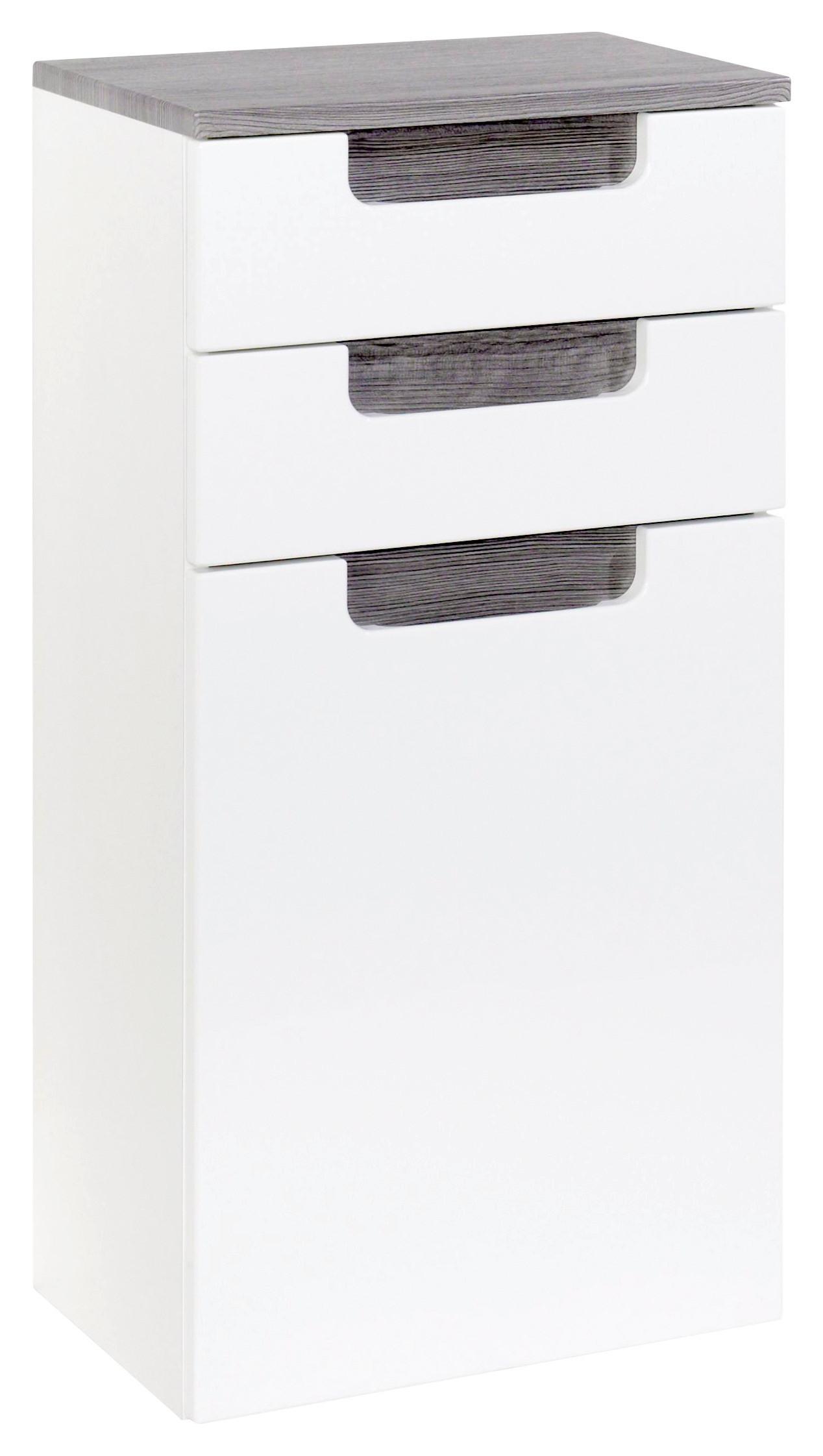 Unterschrank mit Türdämpfer Siena B: 40cm Weiß/Eiche Dekor - Weiß/Silbereichenfarben, MODERN, Holzwerkstoff (40/79/27cm) - Held