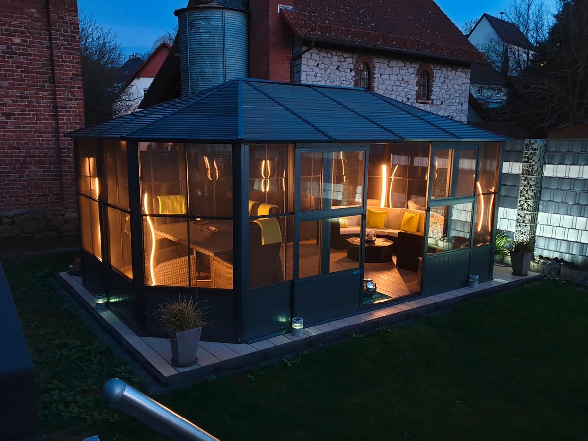 Pavillon Charleston 594x384 Cm Wetterfest Gartenpavillon - Anthrazit, Basics, Metall (594/281/384cm)