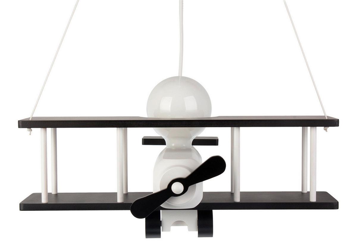 Kinderhängeleuchte Flugzeug H: 75 Cm 1-Flammig - Schwarz/Weiß, KONVENTIONELL, Holz (42/45/75cm)