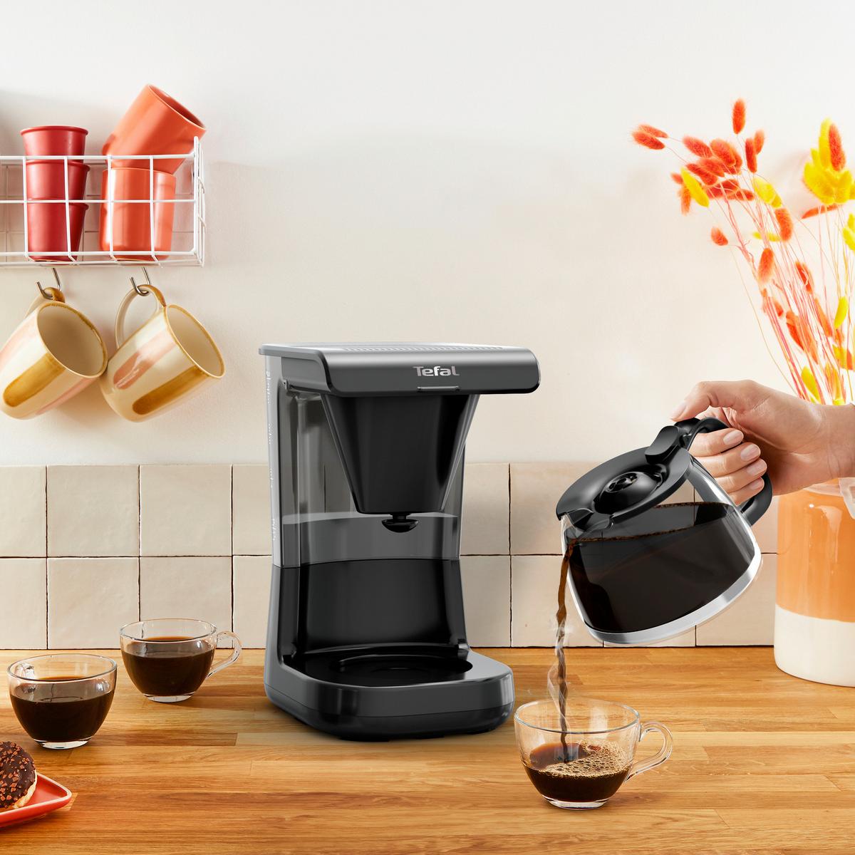 Filterkaffeemaschine Schwarz, 1000w, 12 Tassen - Transparent/Schwarz, Basics, Glas/Kunststoff (1,1l) - Tefal