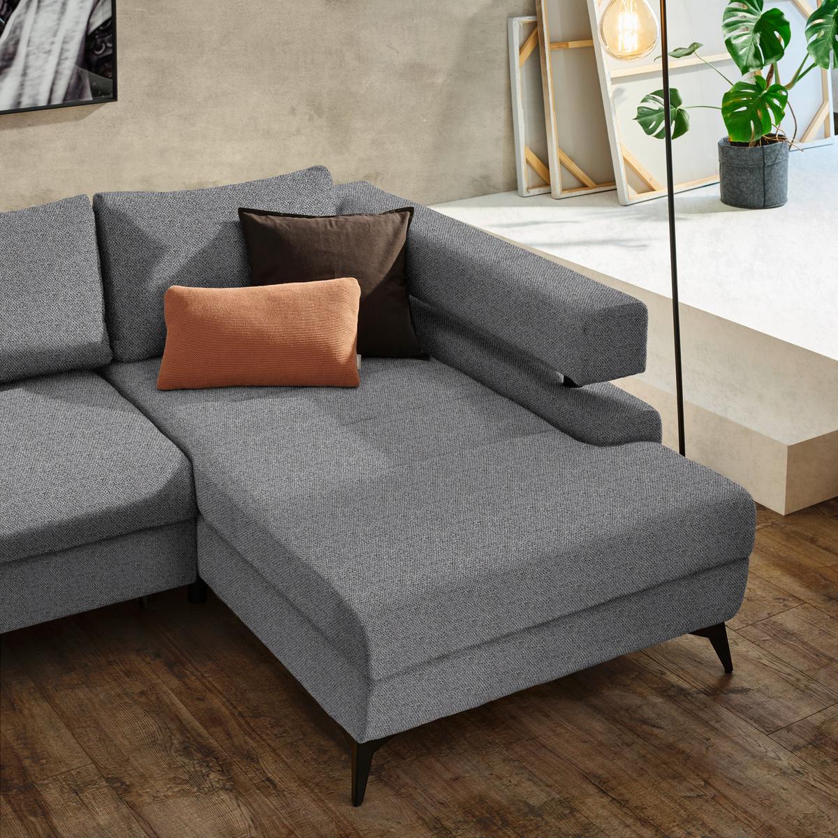 Rohová sedačka ROSALIE, pravá s úložným prostorem a lůžkem - černá/tmavě šedá, Konvenční, kov/textil (265/184cm)