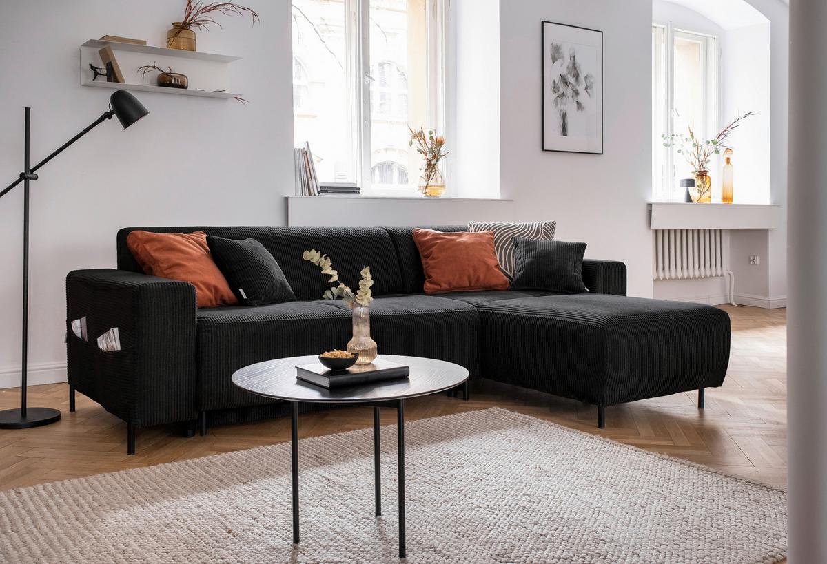 Ecksofa Cuddly Mia Dunkelgrau S: 260x165 cm - Dunkelgrau/Schwarz, Textil (260/165cm) - MID.YOU