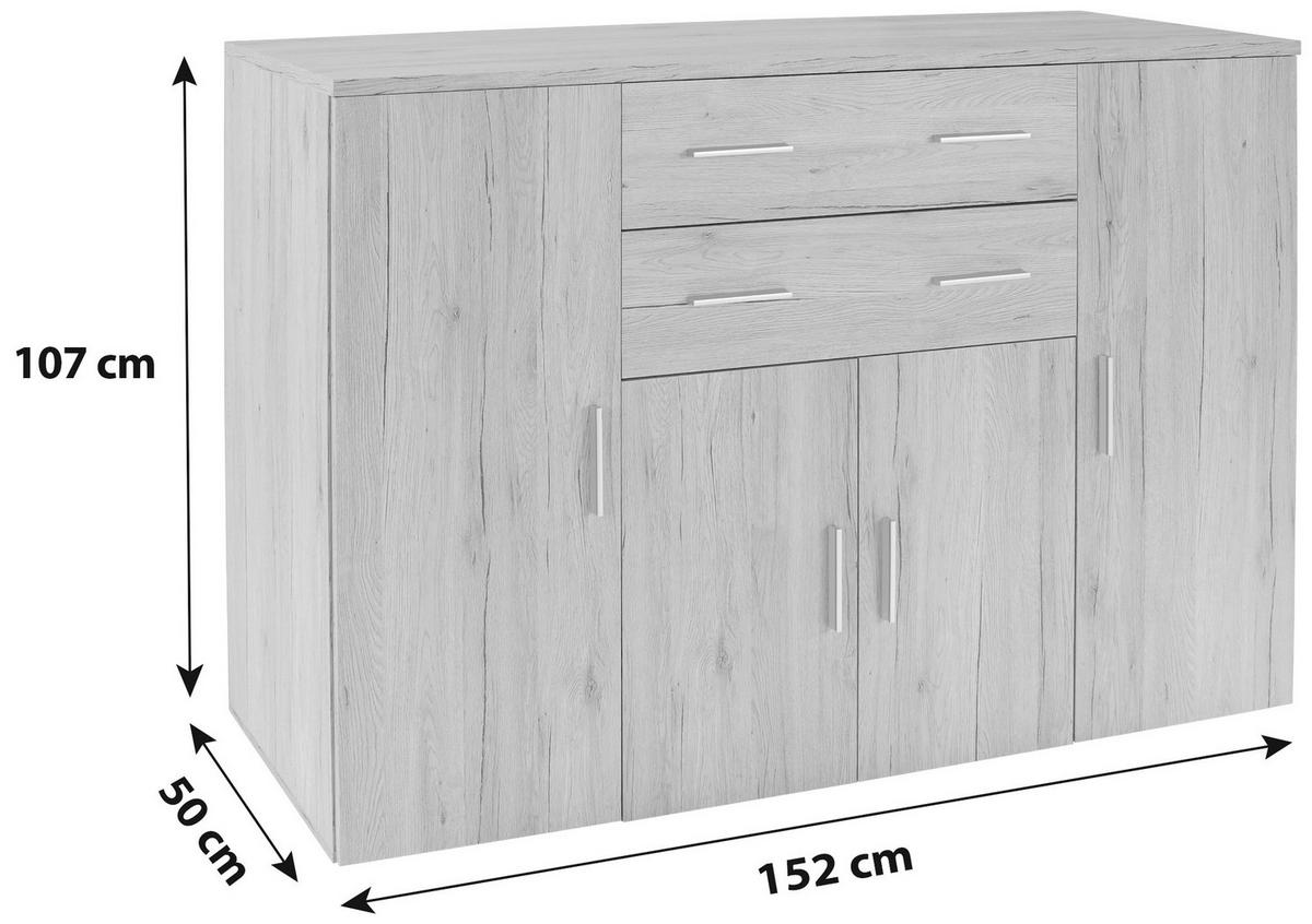 Komód Trio New 152/107 Cm - tölgyfa színű, Modern, faalapú anyag (152/107/50cm)