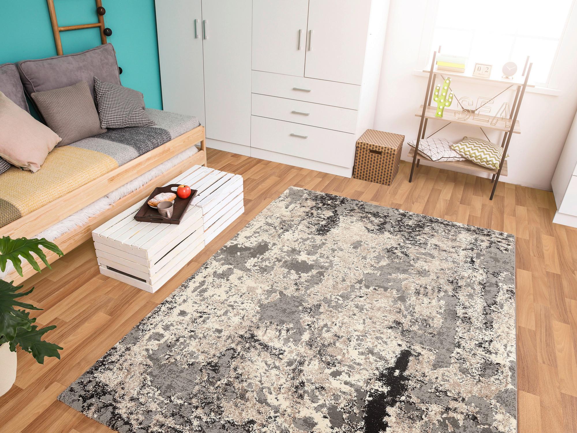 Webteppich Hellgrau Timeline Quantum 65x130 cm - Hellgrau, Design, Textil (65/130cm) - Novel