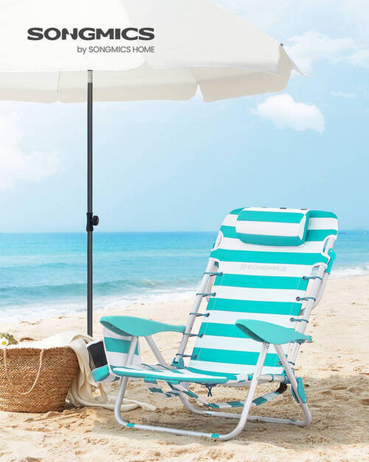 Strandsessel Weiß Mintgrün Klappbar, B: 63 cm - Weiß/Mintgrün, Basics, Textil/Metall (63/75/68cm) - Modante