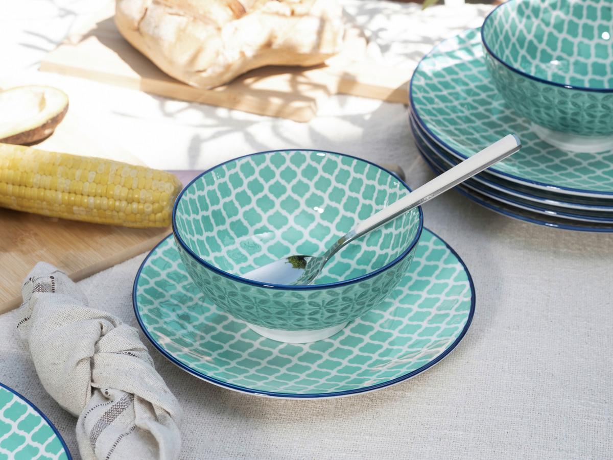 Kombiservice Keramik. Weiß/Petrol, 16--Teilig. - Petrol/Weiß, Basics, Keramik - Creatable