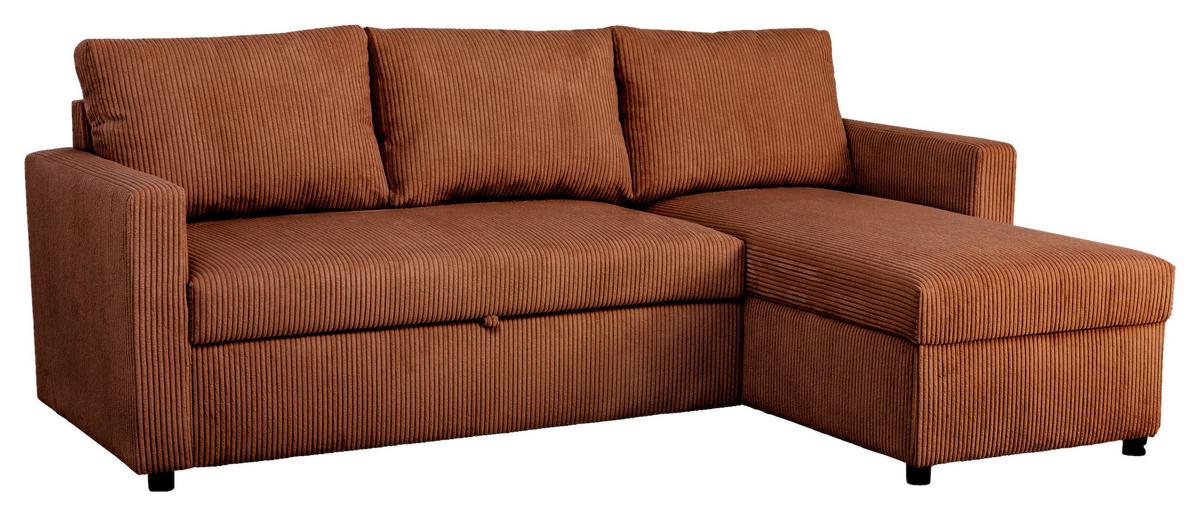 Ecksofa mit Schlaffunktion Paris Terracottacord 215x145cm - Terracotta, Basics, Holz/Holzwerkstoff (215/145cm)