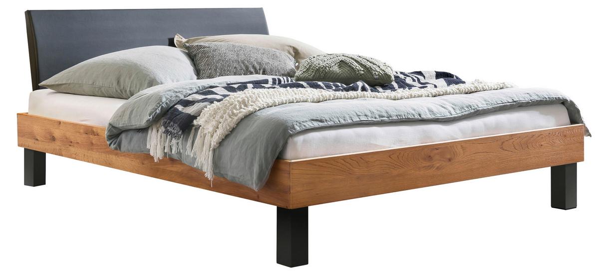 Bett Sondrio Mit Gepolstertem Kopfteil 200x200 - Wildeiche/Eichefarben, Natur, Holz/Textil (200/200cm) - Hasena