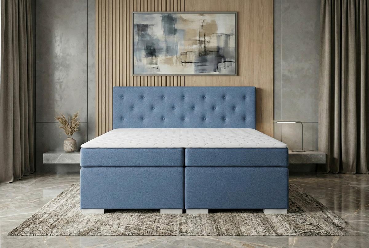 Boxspringbett mit Topper 180x200 Korfu - Chromfarben/Blau, MODERN, Holzwerkstoff/Textil (180/200cm) - MID.YOU