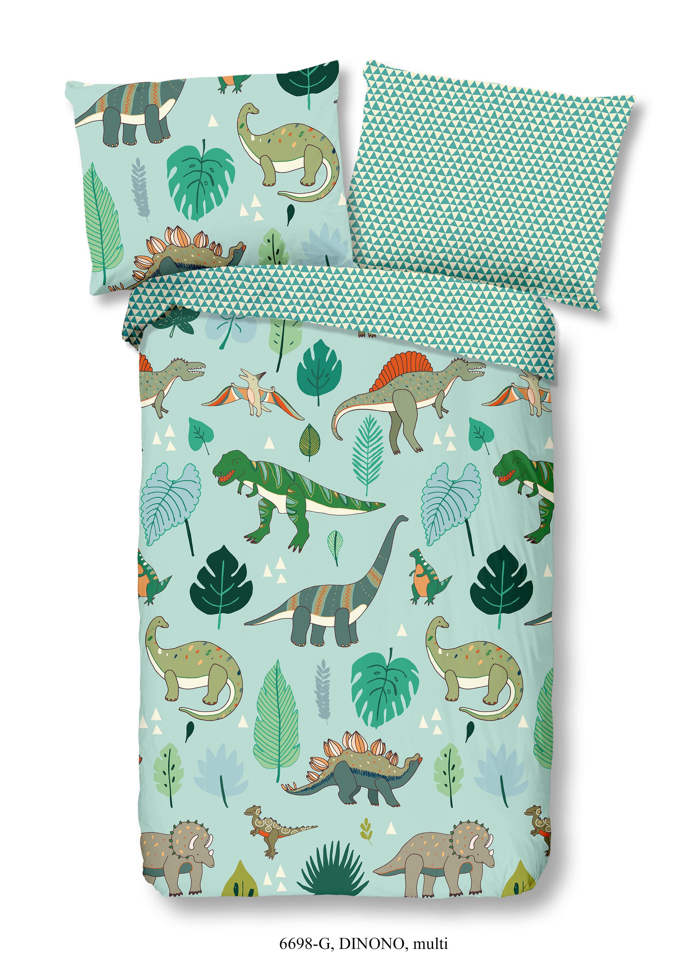 Kinderbettwäsche 140x200 Cm Dinono Dino Baumwolle - Multicolor/Grün, Basics, Textil (140/200cm)