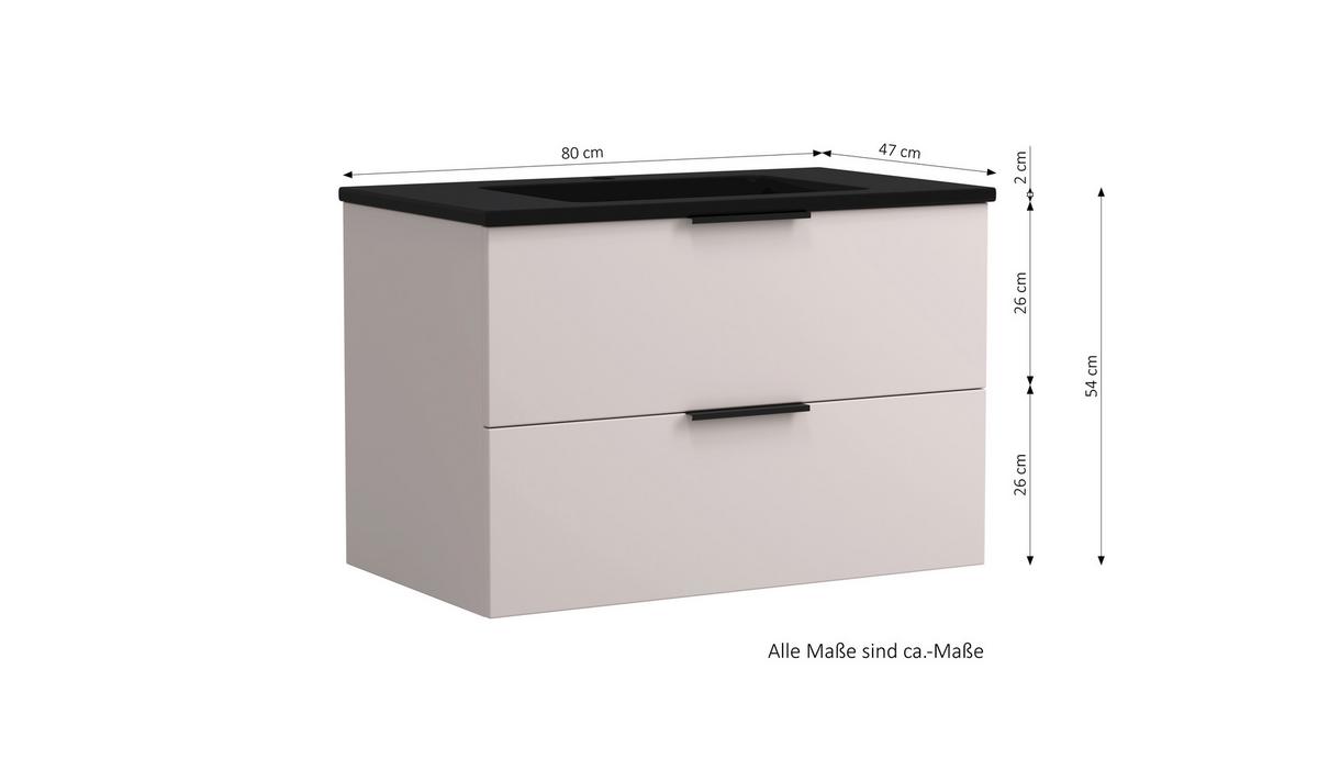 Waschtischkombi Sevilla Kaschmir/Schwarz - Kaschmir/Schwarz, MODERN, Keramik/Holzwerkstoff (80/54/47cm) - Held
