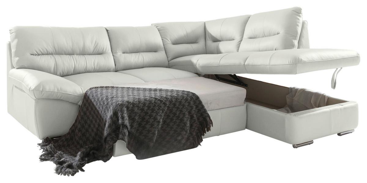 Ecksofa William, Beige S: 268x216 cm - Chromfarben/Beige, Design, Leder (268/216cm) - Livetastic