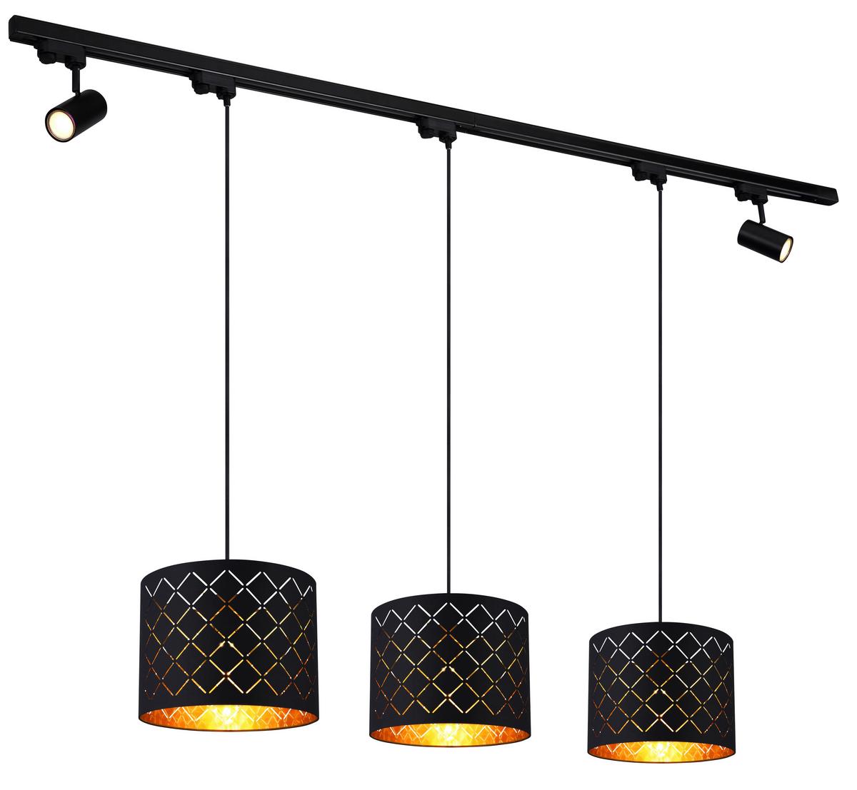 Led-hängeleuchte H: 120 Cm 5-Flammig, Drehbar - Goldfarben/Schwarz, Design, Kunststoff/Textil (193/30/120cm) - Globo