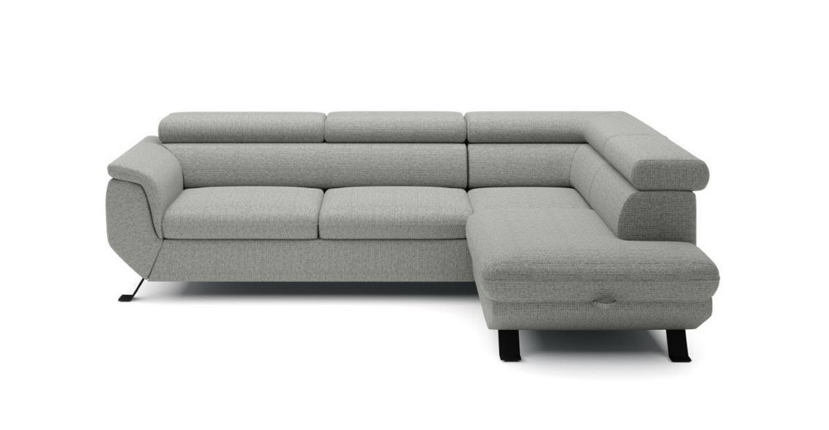 Sedacia súprava RAVEN, pravá, s úložným priestorom a lôžkom - sivohnedá/čierna, Modern, kov/textil (257/198cm) - Mömax