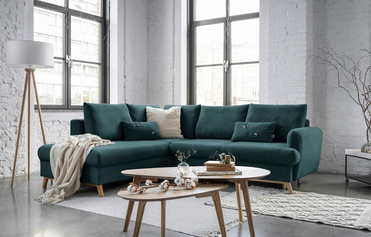 Ecksofa Scanddic Lagom Türkis S: 202x242 cm - Türkis/Naturfarben, Textil (202/242cm) - MID.YOU