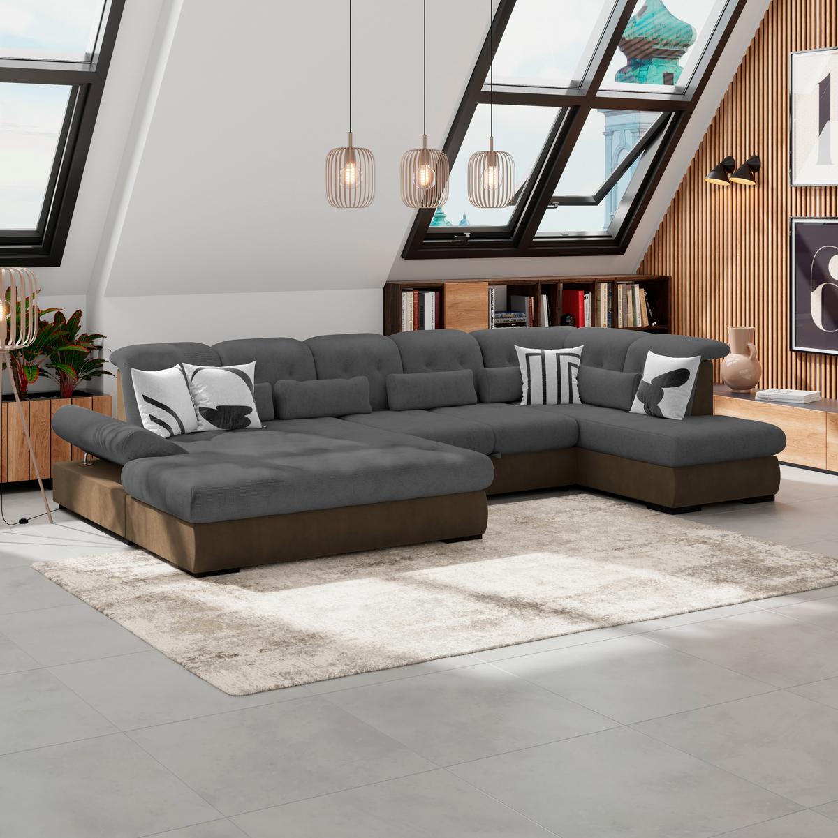 Wohnlandschaft Madera Anthrazit S: 358x312 Cm - Hellbraun/Anthrazit, KONVENTIONELL, Kunststoff/Textil (190/358/212cm)