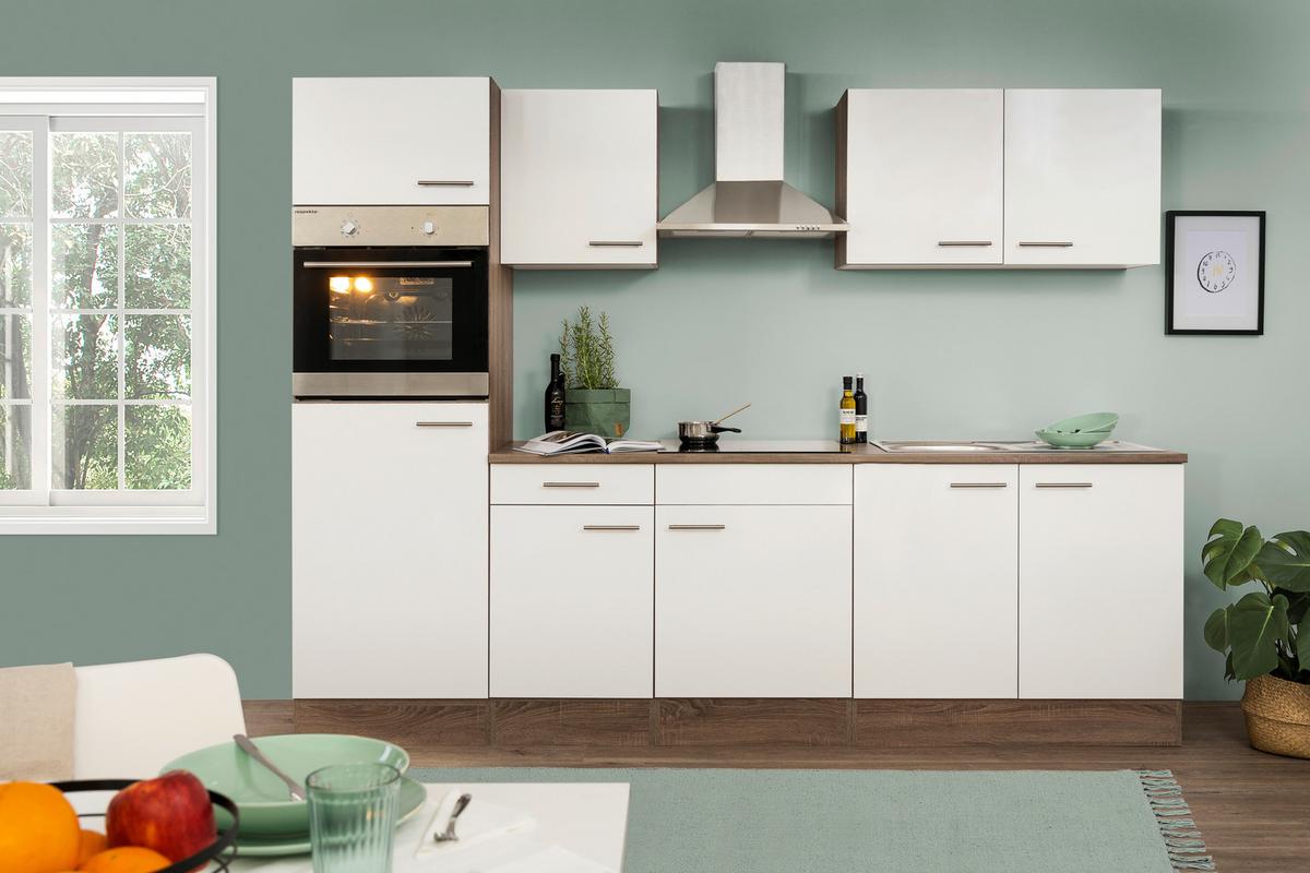 Küchenzeile mit Geräten B: 270 cm Weiß/Eiche Dekor - Eichefarben/Weiß, Design, Holzwerkstoff (270cm) - Respekta