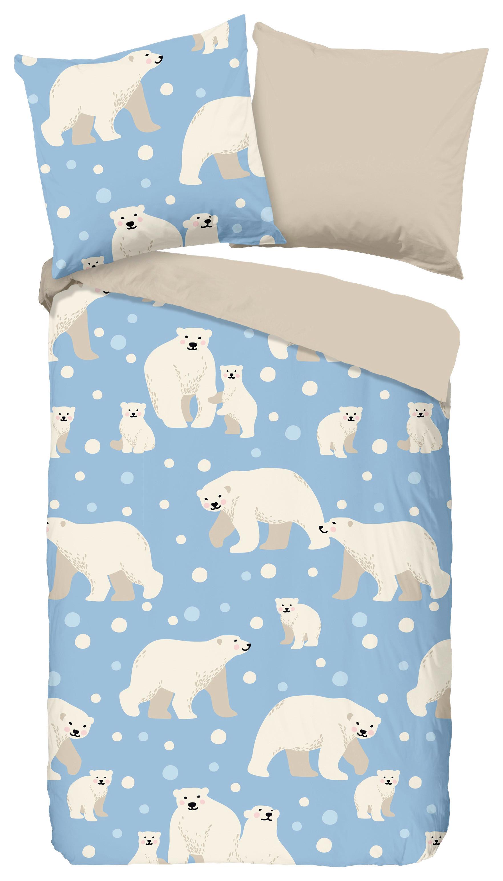 Jugendbettwäsche Polar Bear Blau Beige 135x200 cm - Blau/Beige, Design, Textil (135/200cm)